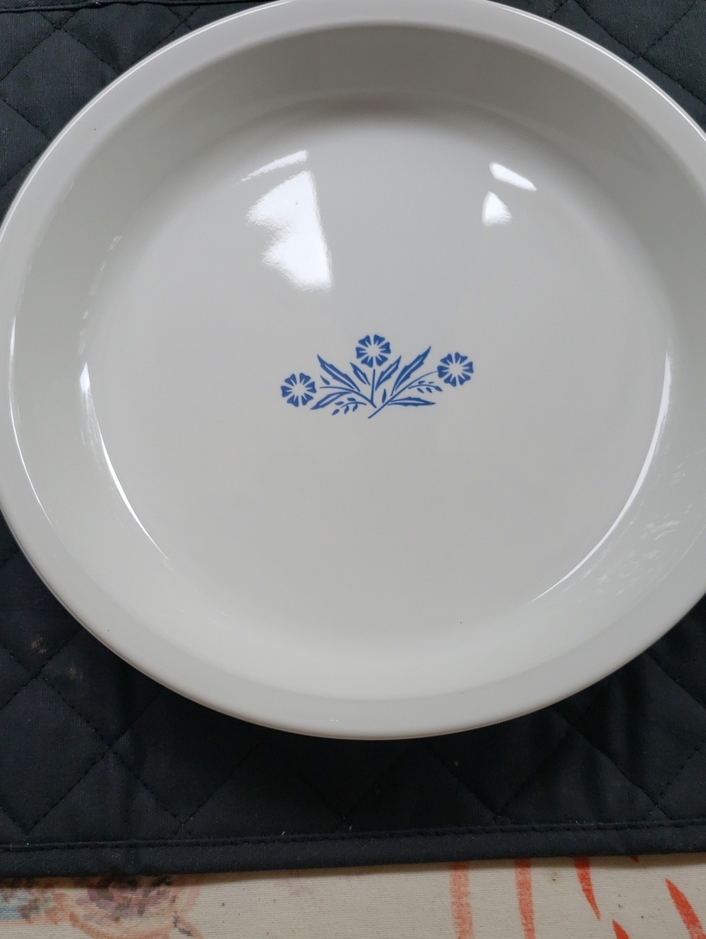 Corningware 9in Pie Plate with Blue Floral Motif